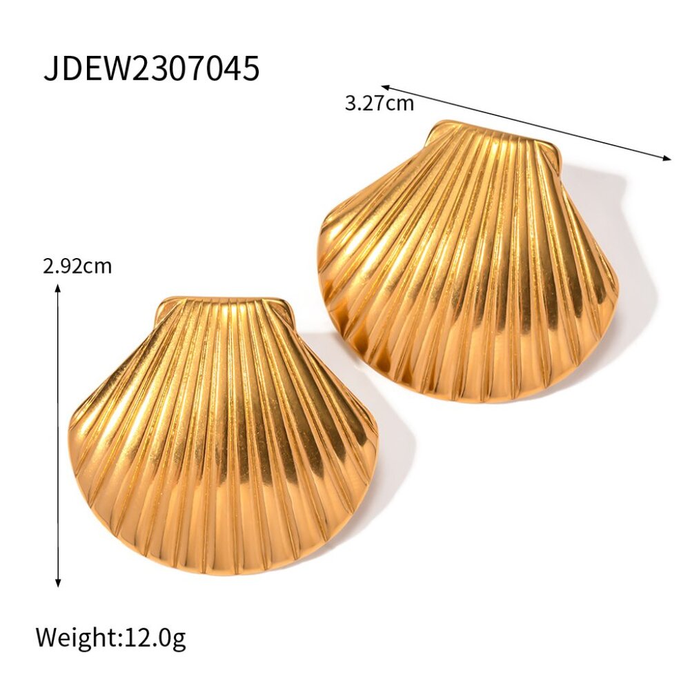 Women’s Large 18K Gold-Plated Stainless Steel Shell Stud Earrings